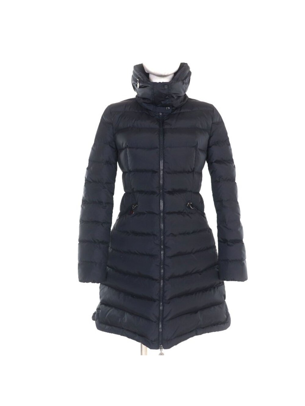 Moncler Flamme Giubbotto Logo with Patch Double Zip Down Coat Dark Navy